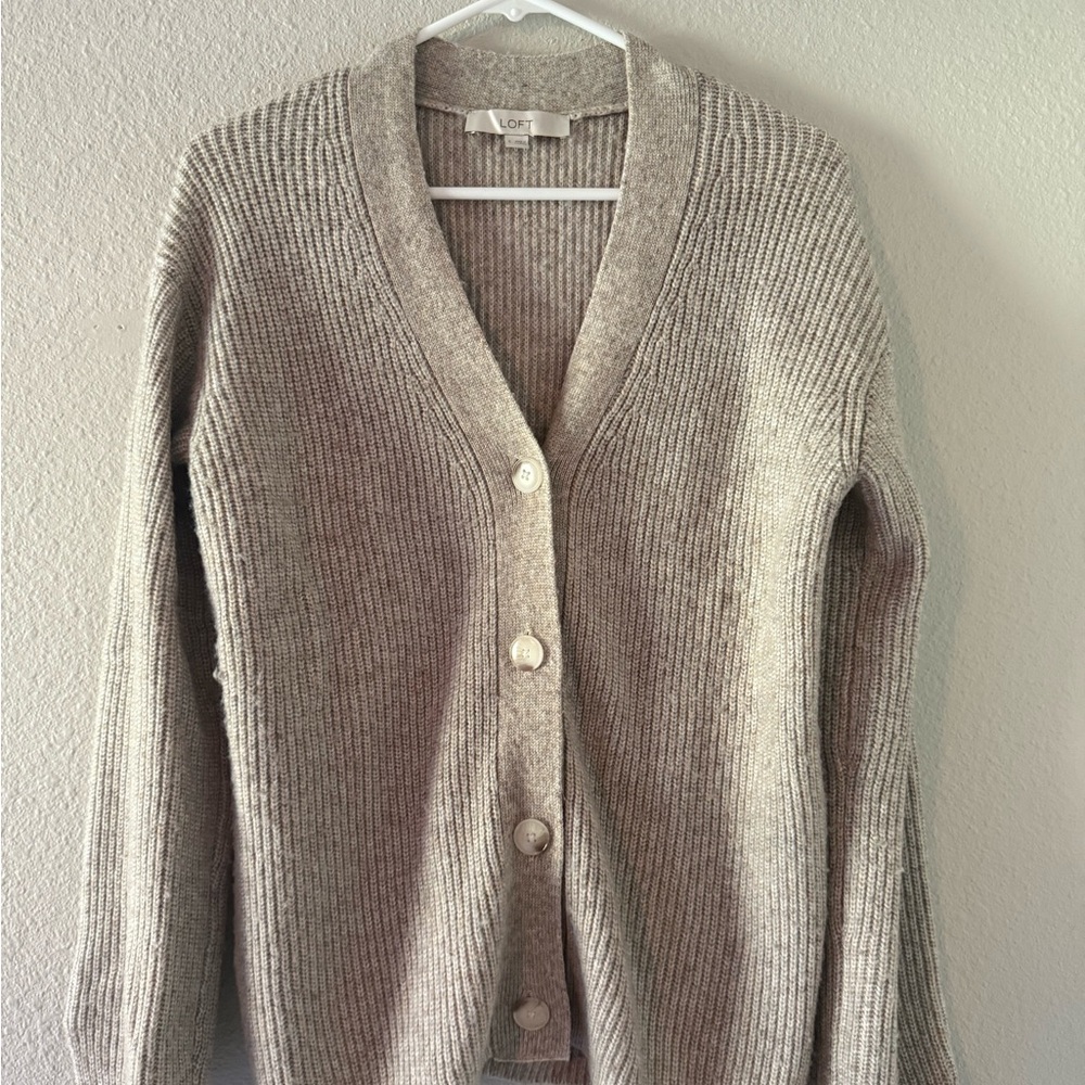 LOFT Women's Tan Ribbed Cardigan